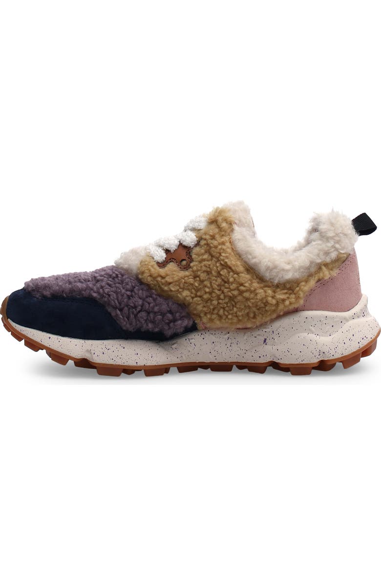 Flower MOUNTAIN Pampas Teddy Faux Shearling Sneaker, Alternate, color, Navy-Lilac -Beige