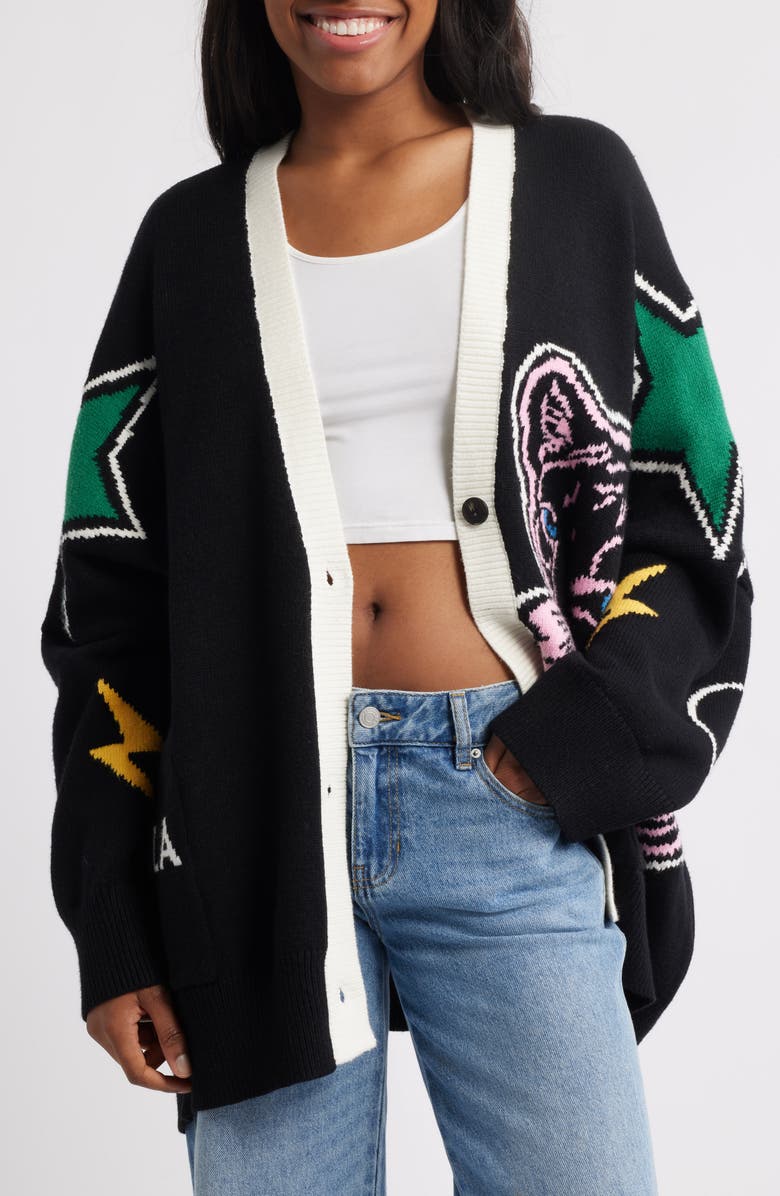 Dressed in Lala Karma Panther Oversize Cardigan, Main, color, Black