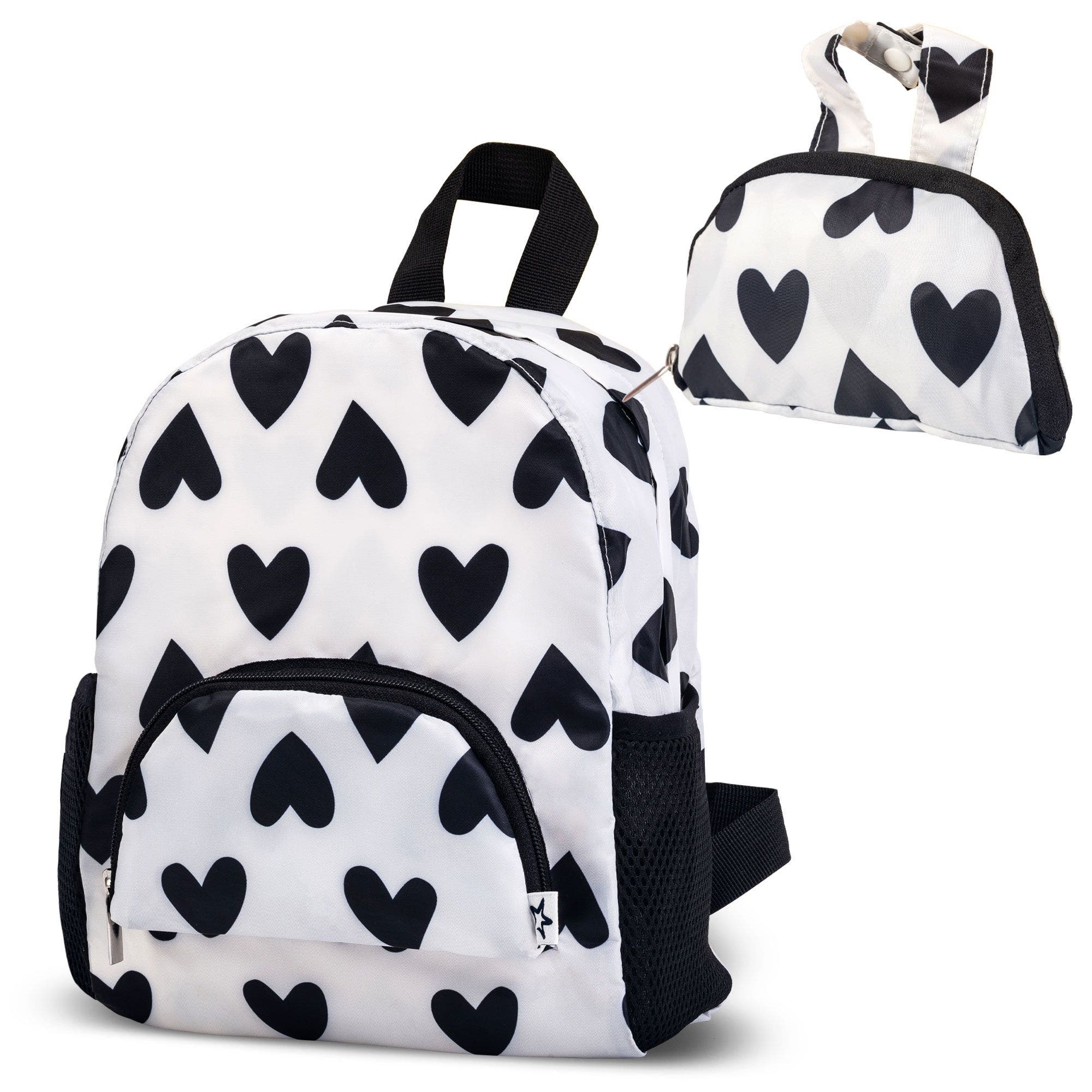 Lightweight Backpack with Fold-Up Pouch, Main, color, Black & White