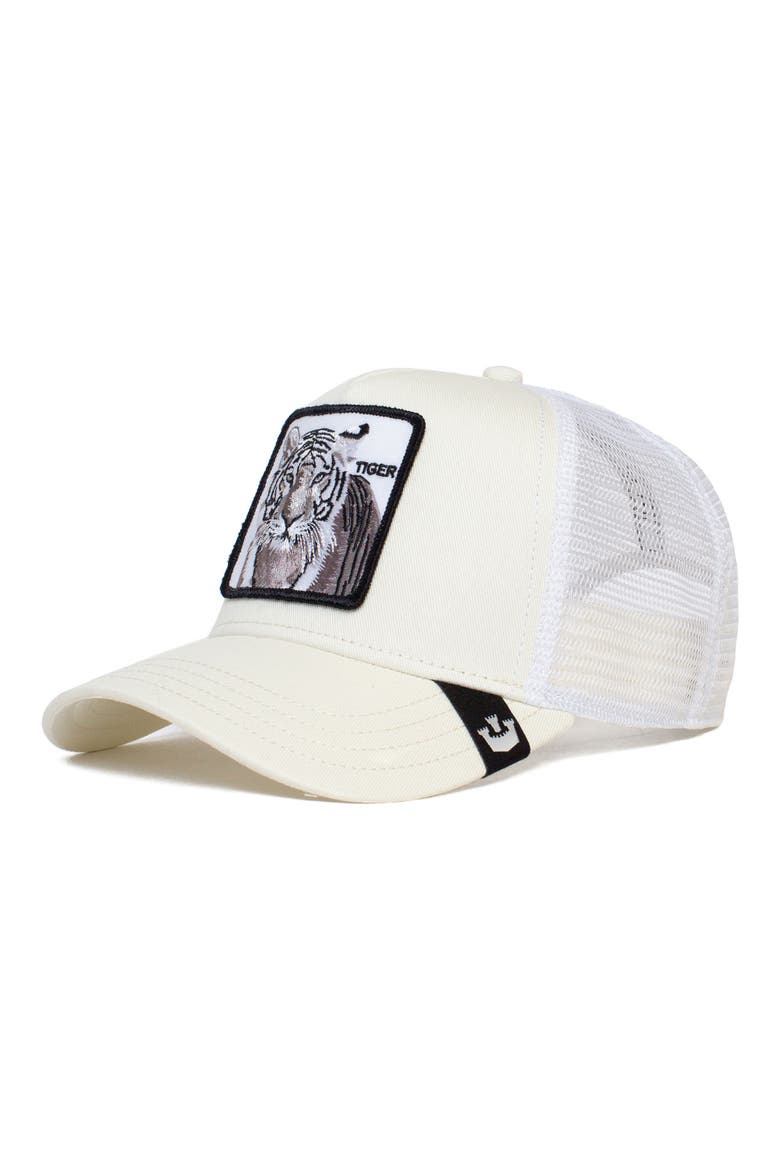The White Tiger Patch Trucker Hat, Main, color, WHITE