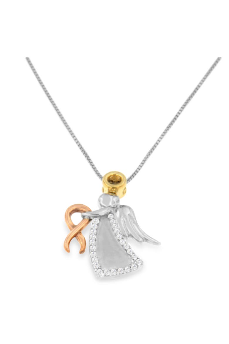 10K Tri-Color Gold Diamond-Accented Angel Awareness Ribbon Pendant Necklace, Alternate, color, Yellow