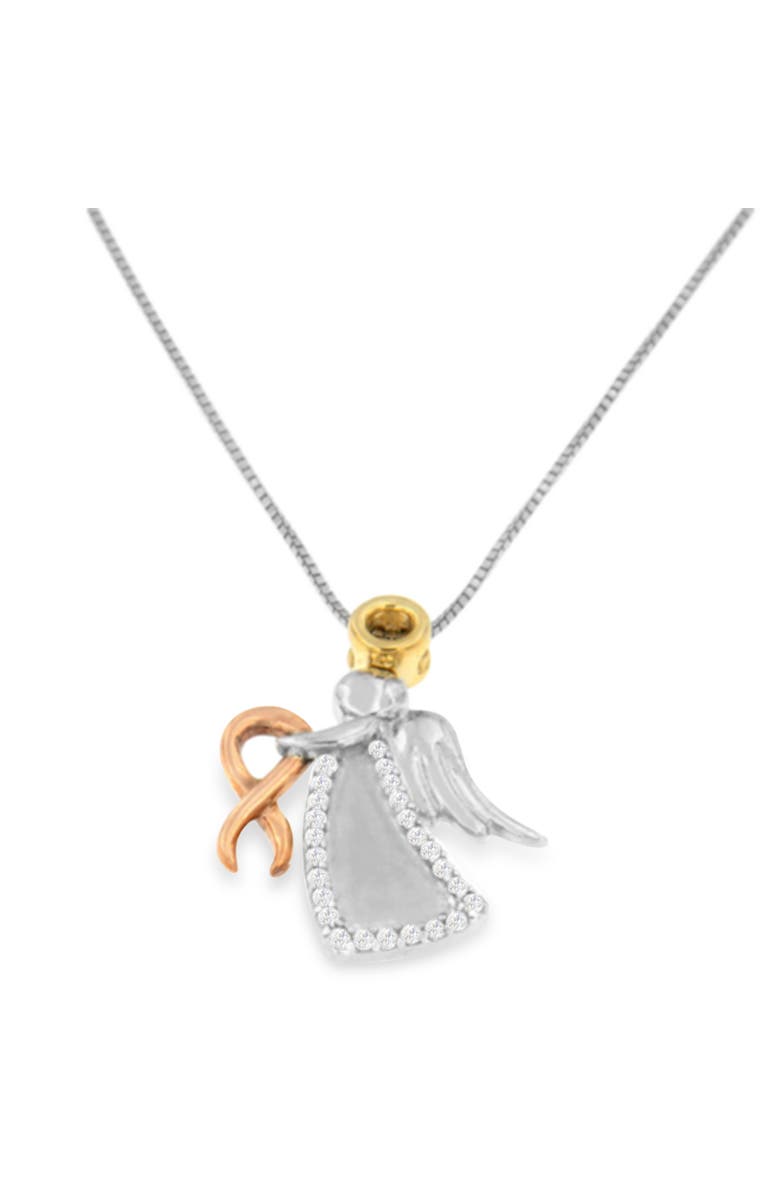 Haus of Brilliance 10K Tri-Color Gold Diamond-Accented Angel Awareness Ribbon Pendant Necklace, Alternate, color, Yellow