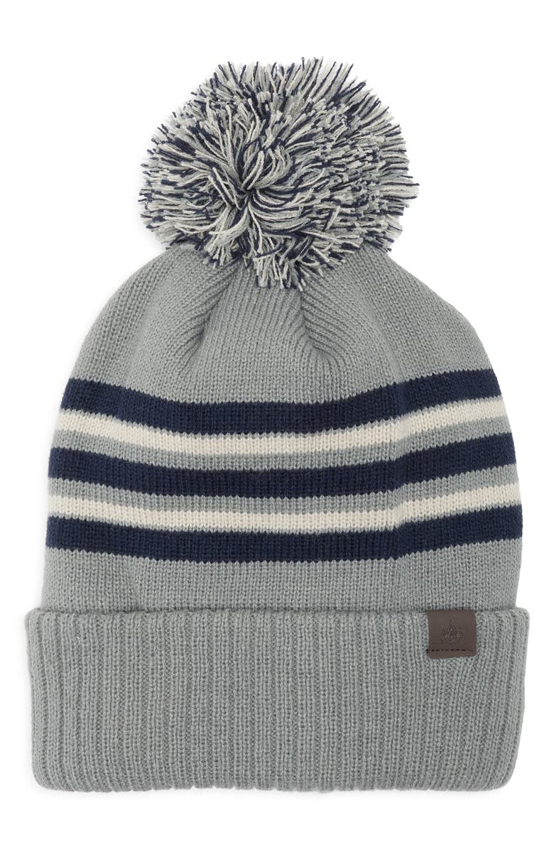 Rainforest Stripe Pom Pom Beanie, Main, color, Mead Gray Combo