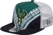 New Era Men's New Era Black/Hunter Green Milwaukee Bucks Throwback Dye Golfer Snapback Hat