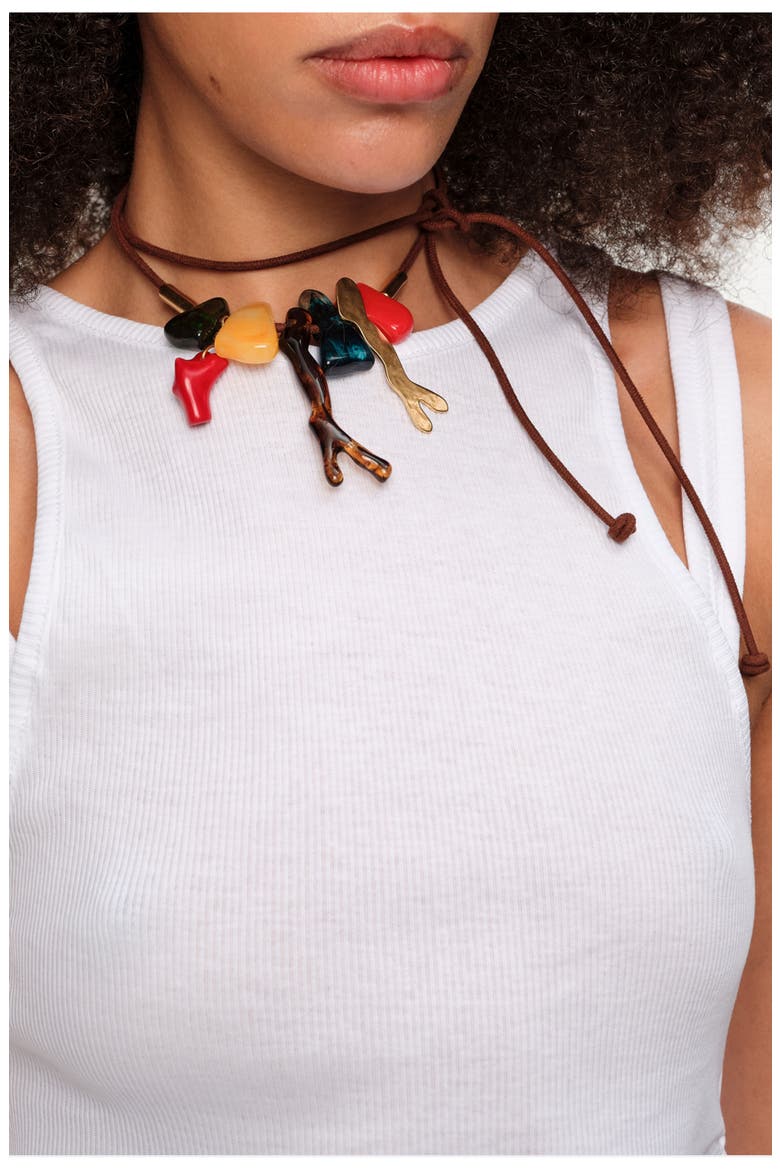 And Amber Resin Stone Necklace, Alternate, color, CORAL