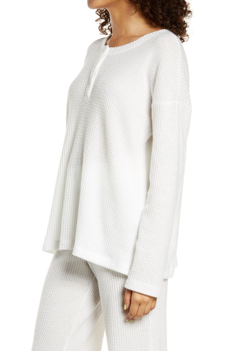 Oversize Waffle Henley Pajama Top, Alternate, color, IVORY
