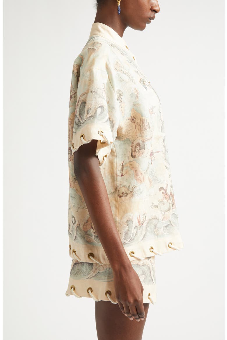 Rebellion Rope Trim Linen Button-Up Shirt, Alternate, color, TREASURE MAP