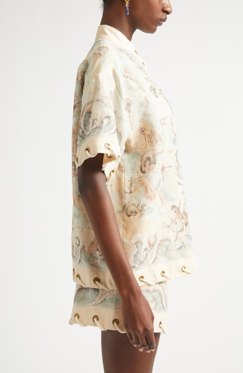 Zimmermann Rebellion Rope Trim Linen Button-Up Shirt, Alternate, color, Treasure Map