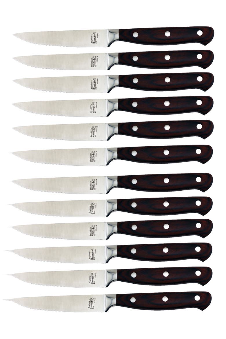 Pakkas 12-Piece Stainless Steel Steak Knives, Alternate, color, BROWN