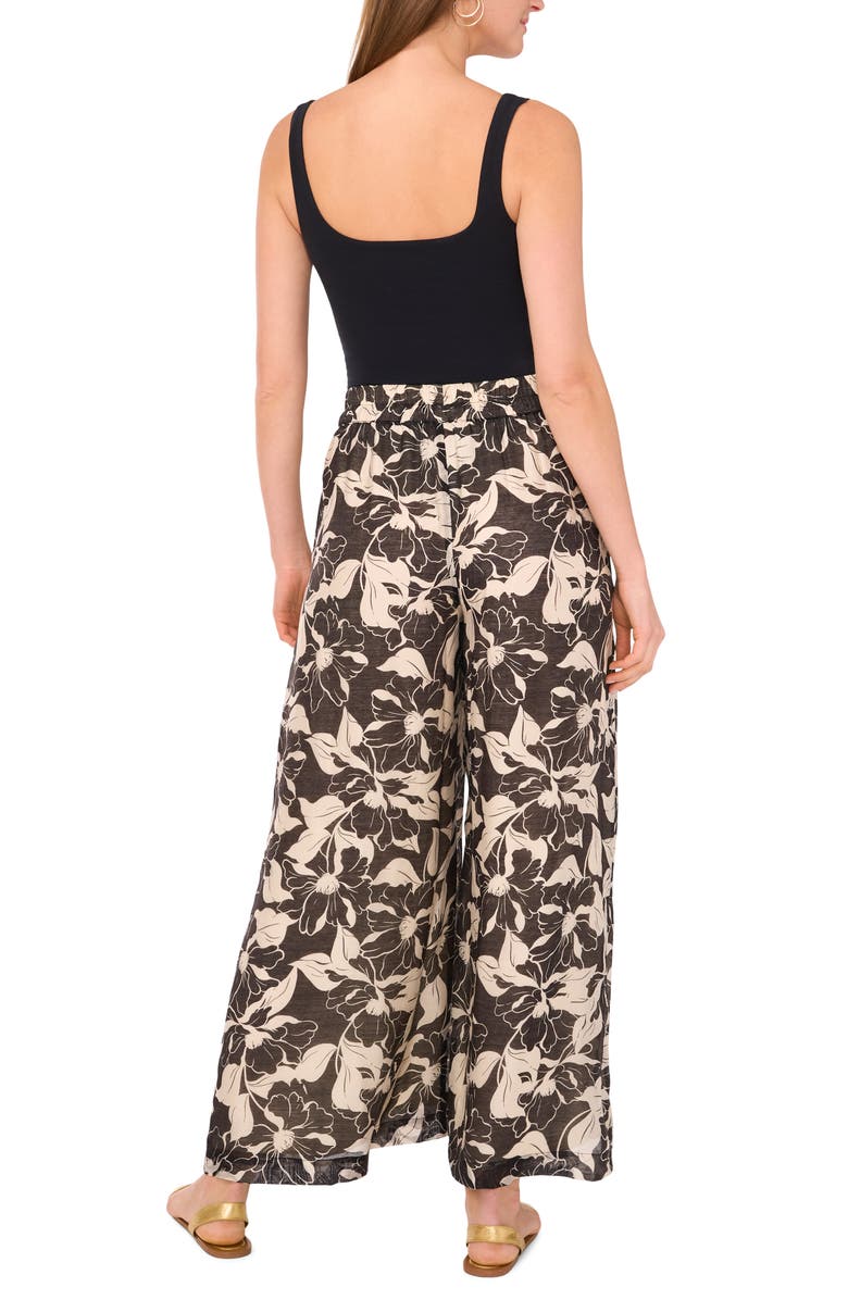 Vince Camuto Floral Wide Leg Drawstring Pants, Alternate, color, Rich Black