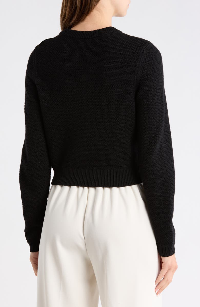 Alice + Olivia Dollie Pearly Bow Wool Blend Crop Cardigan, Alternate, color, Black/ Soft White