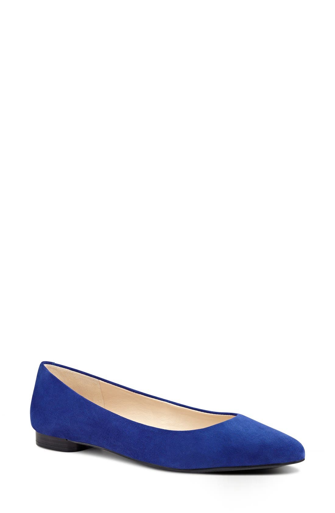 'Onlee' Pointy Toe Flat, Main, color, BLUE SUEDE