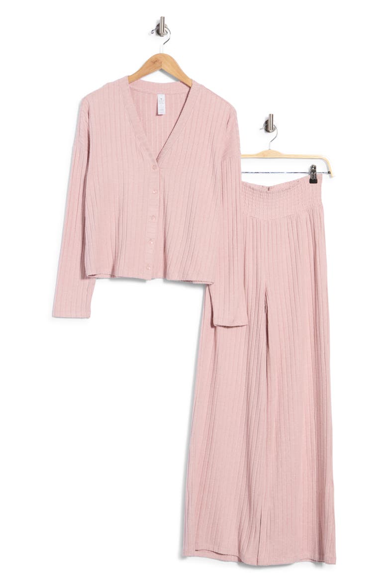 Cozy Rib V-Neck Cardigan & Pants Lounge Set, Alternate, color, HEATHER PALE MAUVE