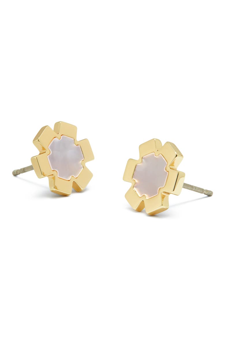 Forget Me Not Mother-of-Pearl Stud Earrings, Alternate, color, TORY GOLD / MOTHER OF PEARL