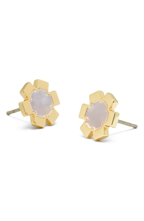Tory Burch Mother-of-pearl Flower Stud Earrings In Gold