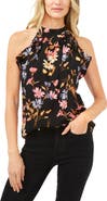 CeCe Tie Neck Ruffle Sleeveless Blouse