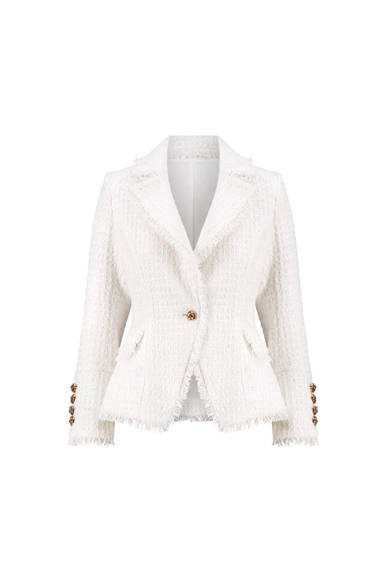Giselle Single-Breasted Tweed Blazer, Alternate, color, White