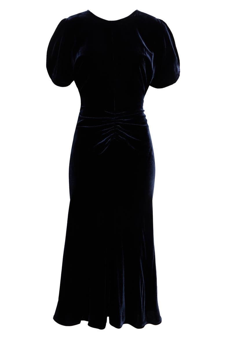 Bela Velvet Midi Dress, Main, color, NAVY