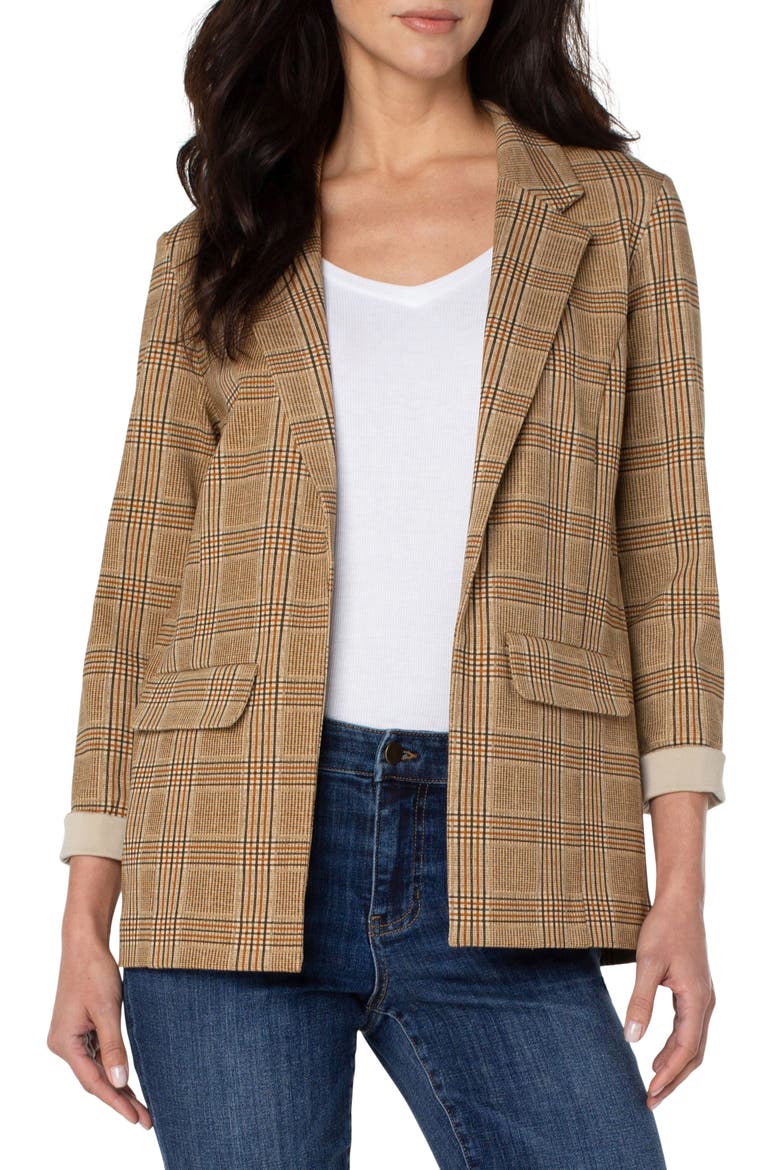 Plaid Boyfriend Blazer, Main, color, DIJON GOLD