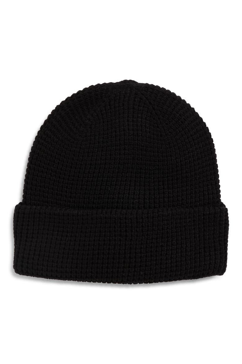 Waffle Knit Beanie, Main, color, BLACK
