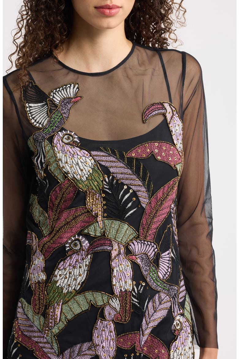 Full Bird Long Sleeve Minidress, Alternate, color, BLACK