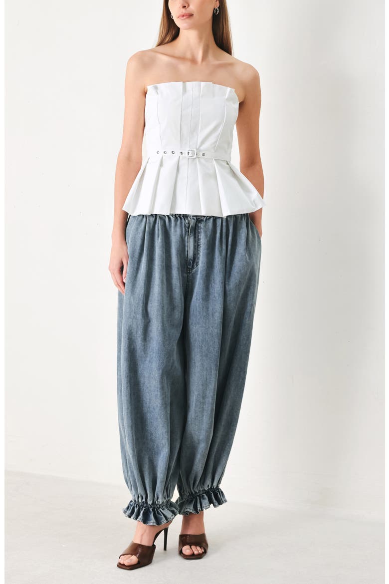 Belted Pleated Tube Top, Alternate, color, WHITE