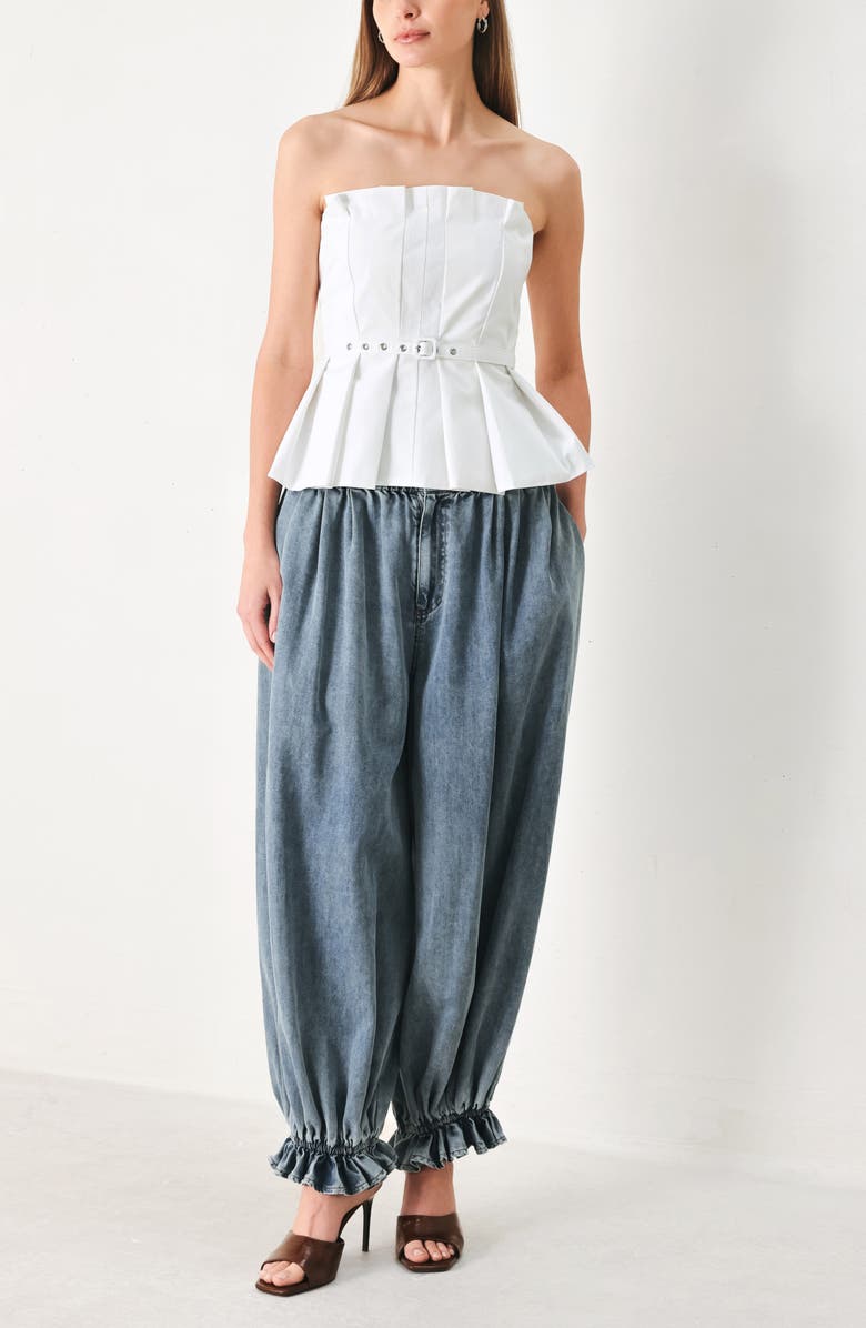FREEMARKET Belted Pleated Tube Top, Alternate, color, White