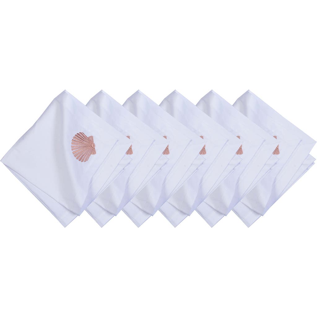 C & F Home C&f Home Nature Coral Embroidered Machine Washable Napkins Set Of 6 In White