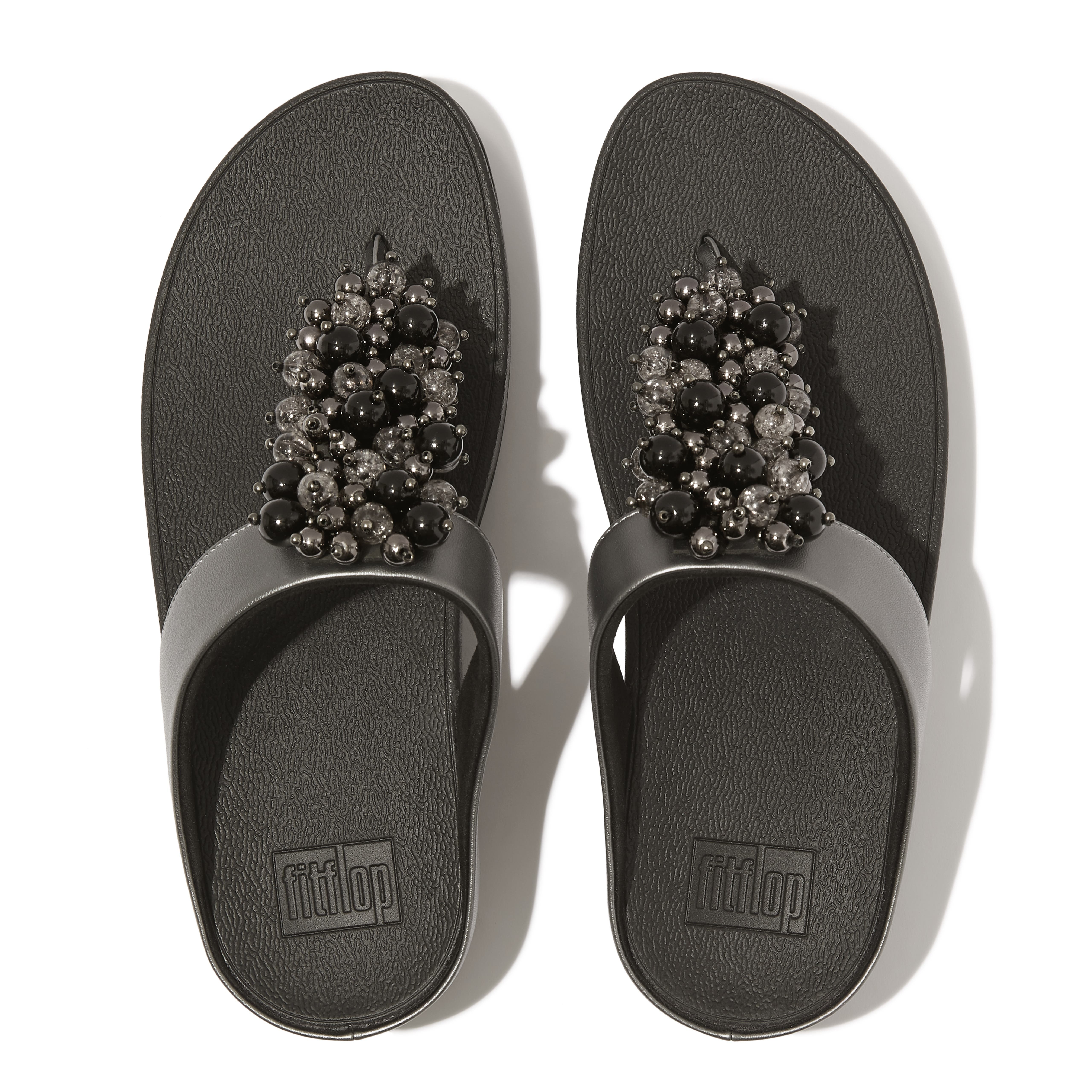 Fino Bauble-bead toe-post sandals, Alternate, color, Pewter Black
