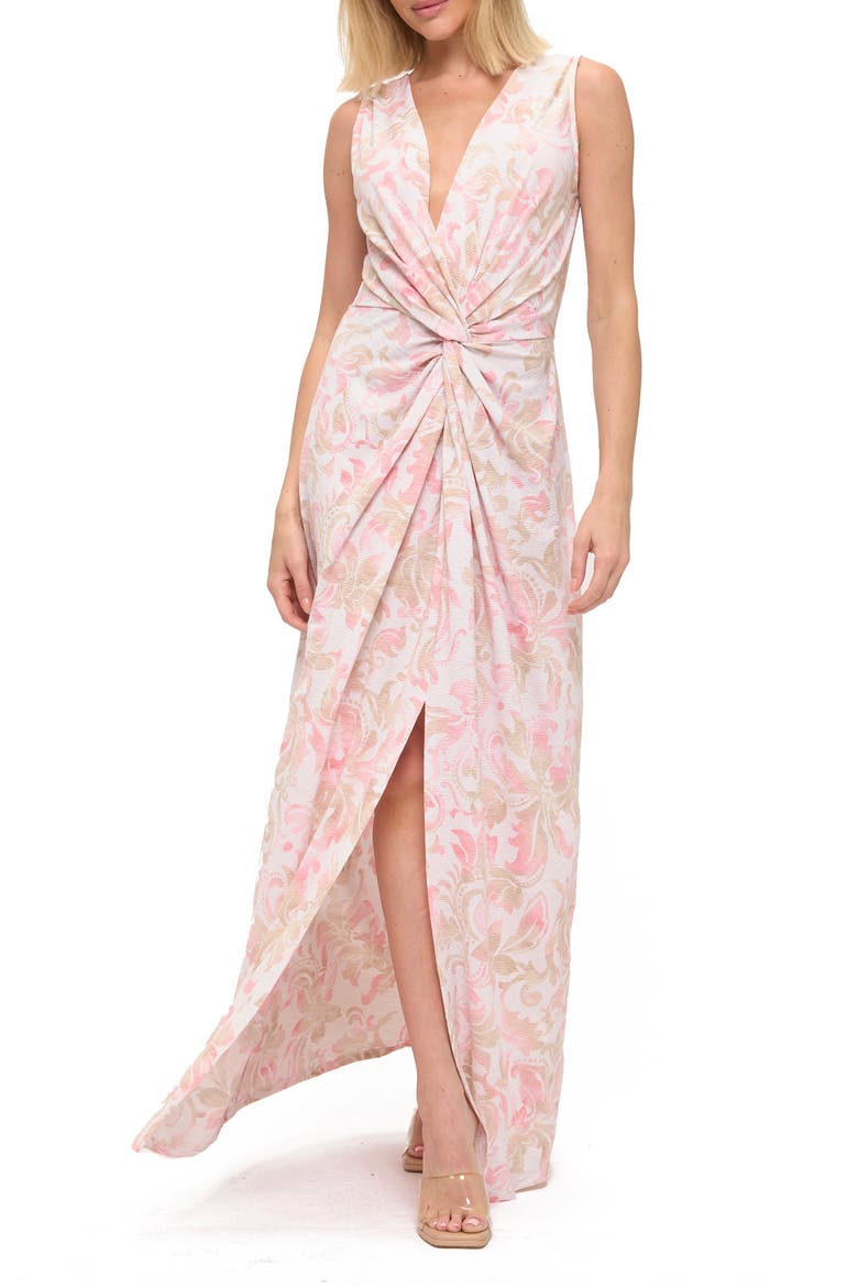 Twist Front Sleeveless Maxi Dress, Main, color, IVORY MULTI