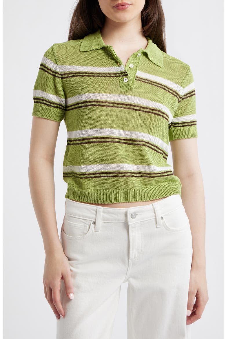 Stripe Jersey Polo Sweater, Main, color, GREEN
