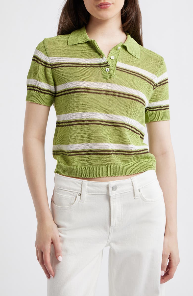 MANGO Stripe Jersey Polo Sweater, Main, color, Green