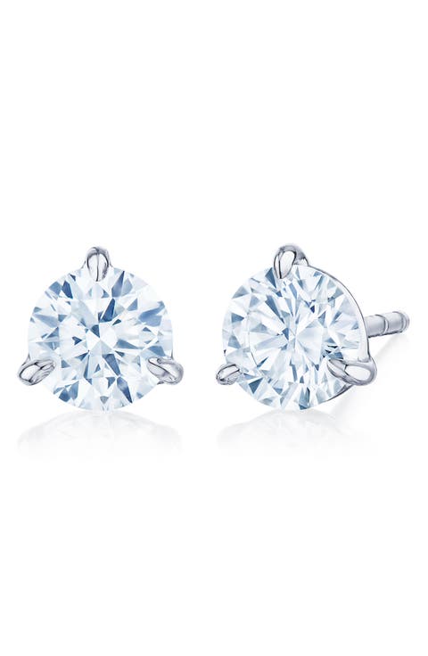 Round Brilliant Cut Diamond & Platinum Stud Earrings - 1.40ct.