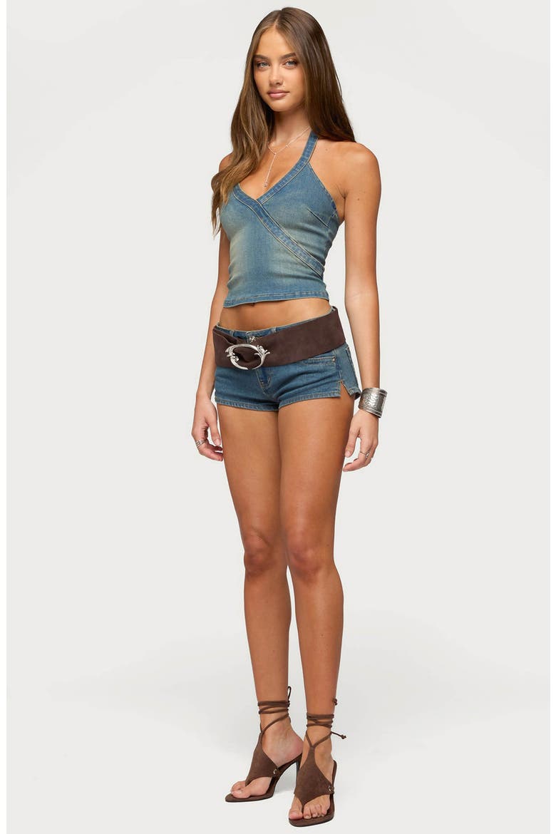 Cecie Denim Halter Top, Alternate, color, BLUE-WASHED