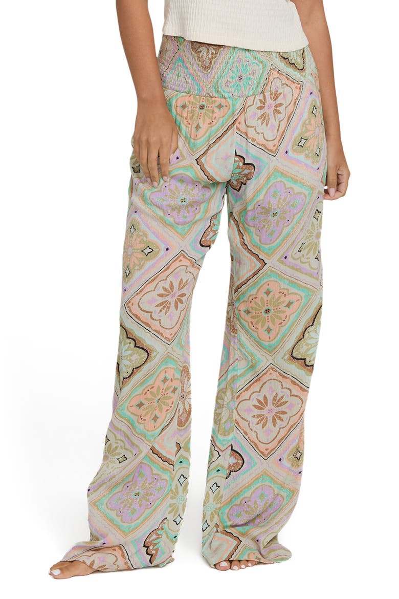 New Waves Smock Waist Cotton Gauze Pants, Main, color, CACTUS