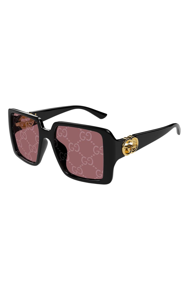 Gucci 54mm Square Sunglasses, Alternate, color, Black