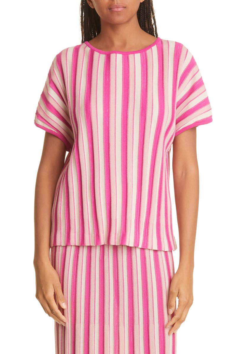 Misook Bold Vertical Stripe Short Sleeve Sweater, Main, color, 