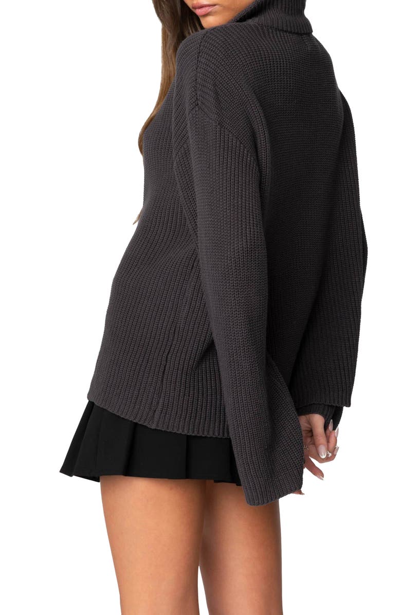 EDIKTED Amour High Neck Oversize Half Zip Knit Pullover, Alternate, color, Dark Gray
