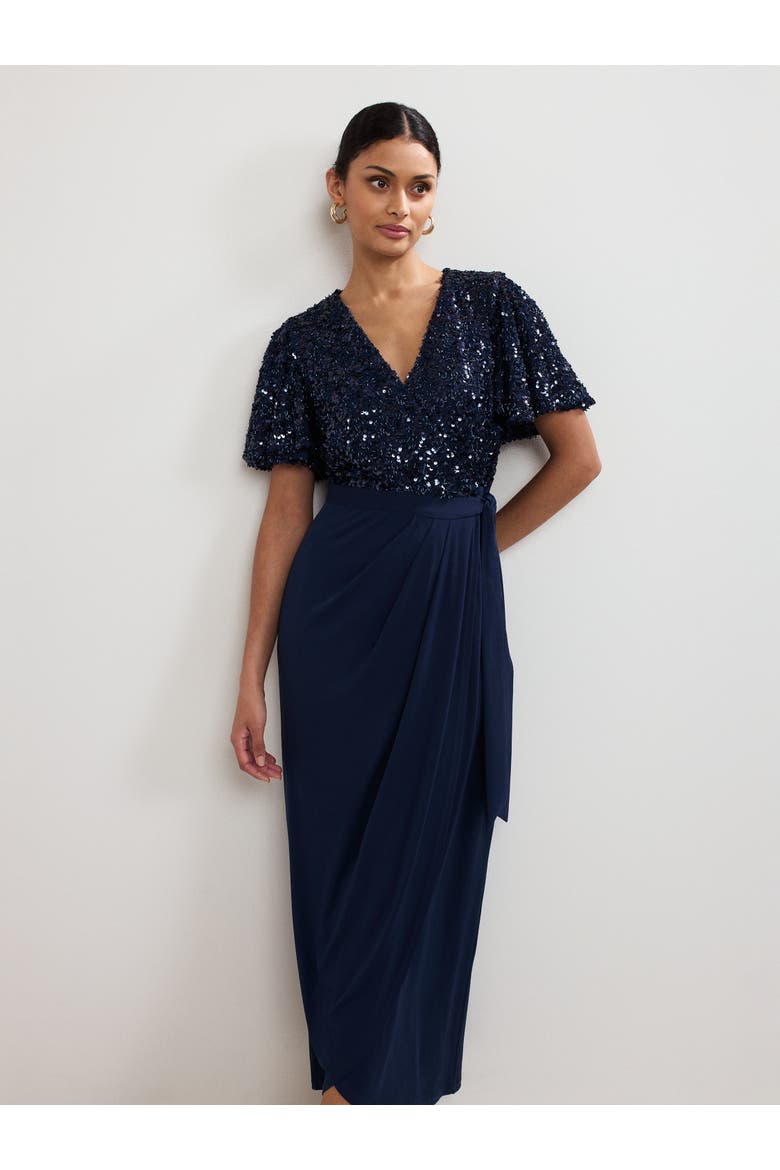 Janessa Sequin Wrap Maxi Dress, Alternate, color, Navy