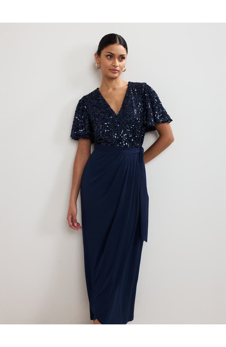 Phase Eight Janessa Sequin Wrap Maxi Dress, Alternate, color, Navy