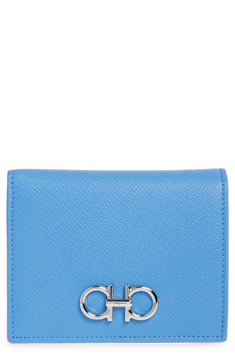 FERRAGAMO Gancini Leather French Wallet, Main, color, Bleuet/ Oxford Blue