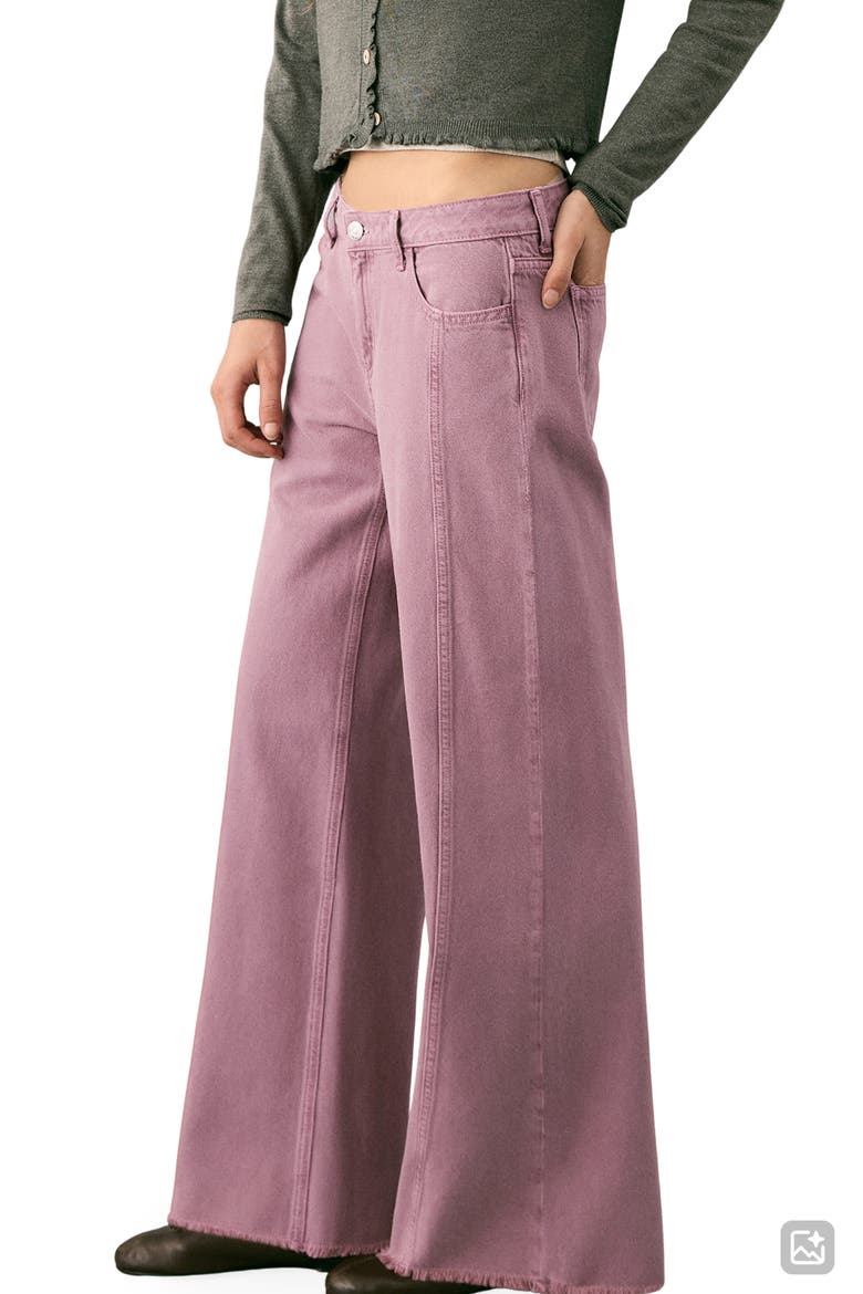 Frayed Seamed Low Rise Wide Leg Jeans, Alternate, color, PINK