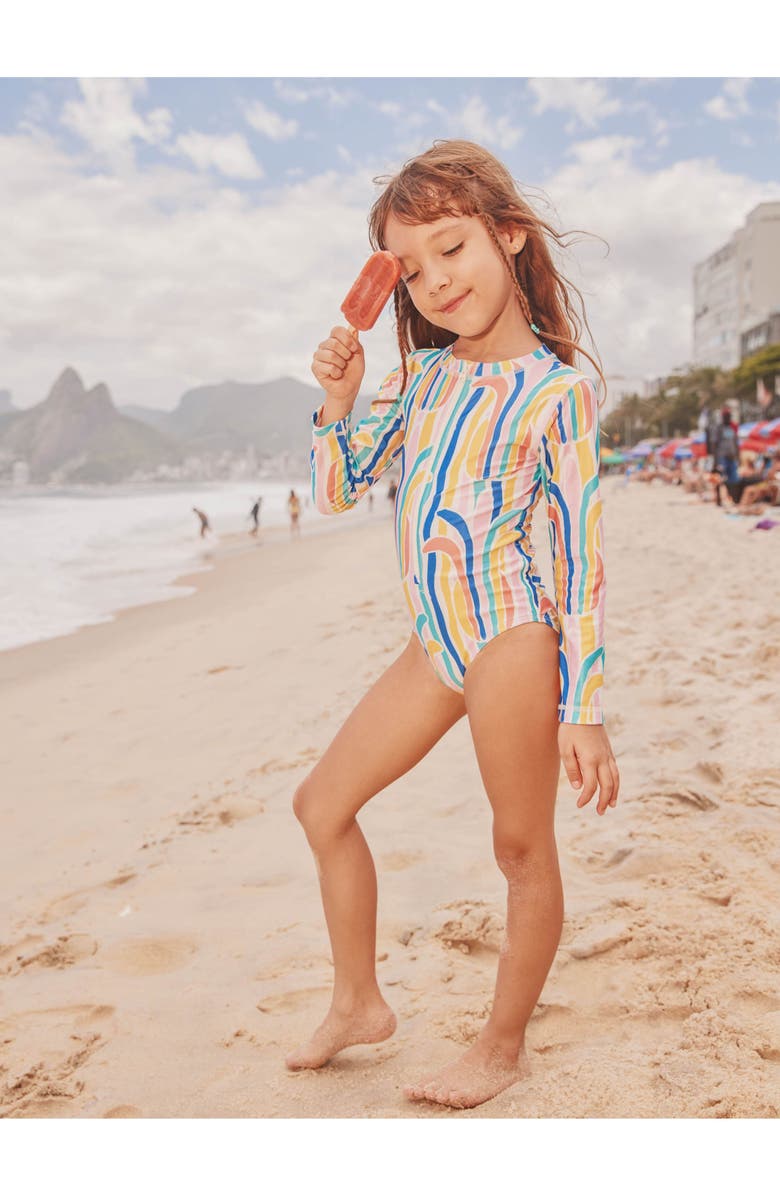 Tea Collection Long Sleeve One-Piece Swimsuit, Alternate, color, Rainbow Pineapple Stripe