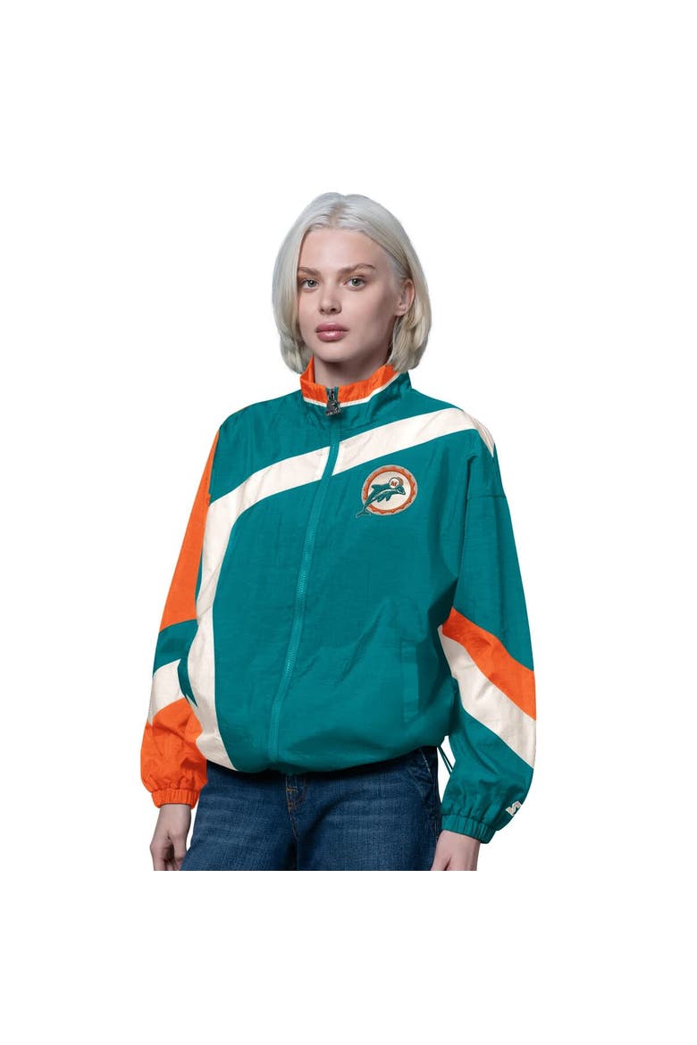 Women's Starter Aqua/Orange Miami Dolphins Vintage 1st Quarter Full-Zip Windbreaker, Main, color, Aqua