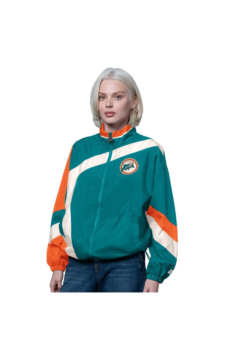 STARTER Women's Starter Aqua/Orange Miami Dolphins Vintage 1st Quarter Full-Zip Windbreaker, Main, color, Aqua