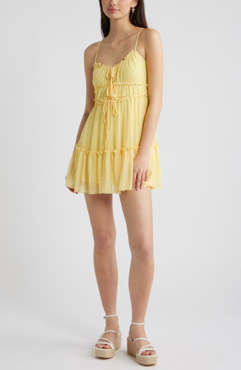 Ruffle Tie Front Tiered Mini Sundress