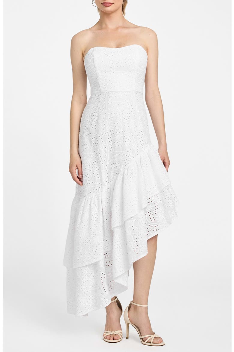 Joyce Embroidered Eyelet Cotton High-Low Dress, Main, color, WHITE