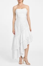 GUESS Joyce Embroidered Eyelet Cotton High-Low Dress