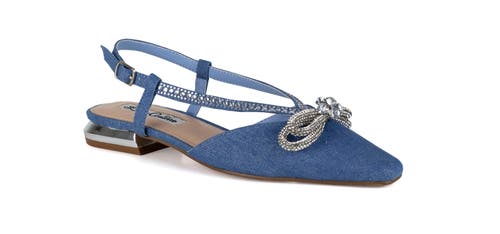 Lady Couture Rhinestone Bow Flat Slingback Sandal In Blue