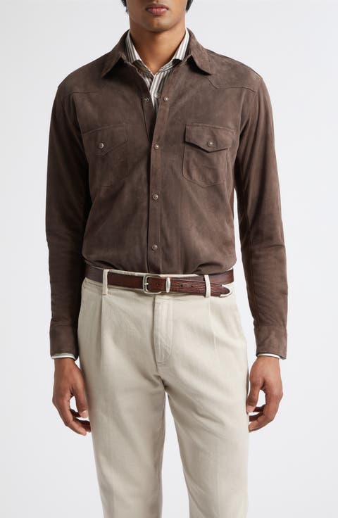 Mixed Media Western Suede & Merino Wool Snap Overshirt